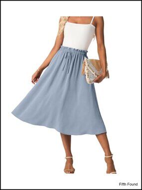 High Waist A-Line Midi Skirt with Pockets Flowy Summer Casual Skirt